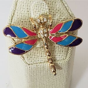 ROMAN Enameled & Crystal Accent Dragonfly Brooch Pin